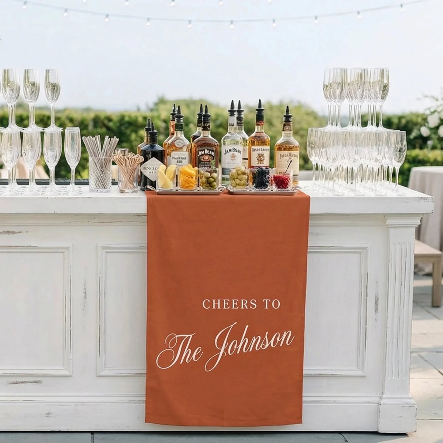 Personalized Wedding Bar Table Runner Custom Family Name Reception Bar Decor Linen Runner, personalized wedding decor