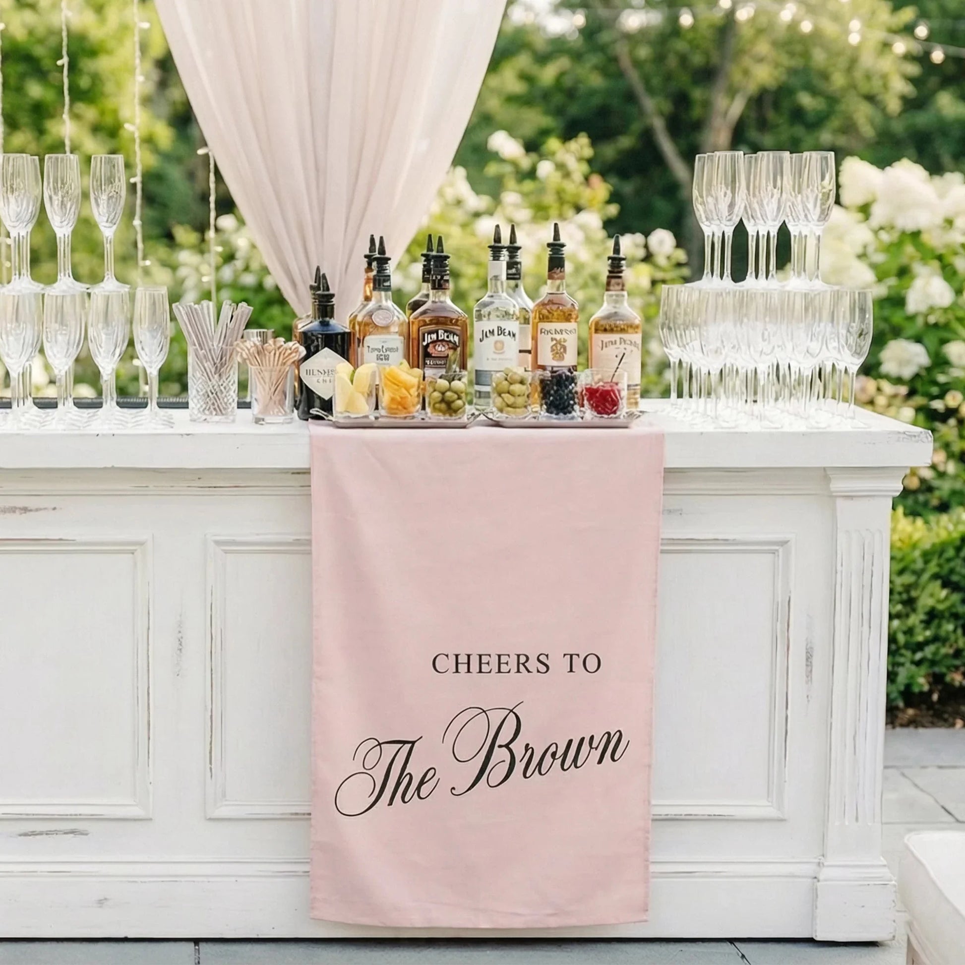 Personalized Wedding Bar Table Runner Custom Family Name Reception Bar Decor Linen Runner, personalized wedding decor