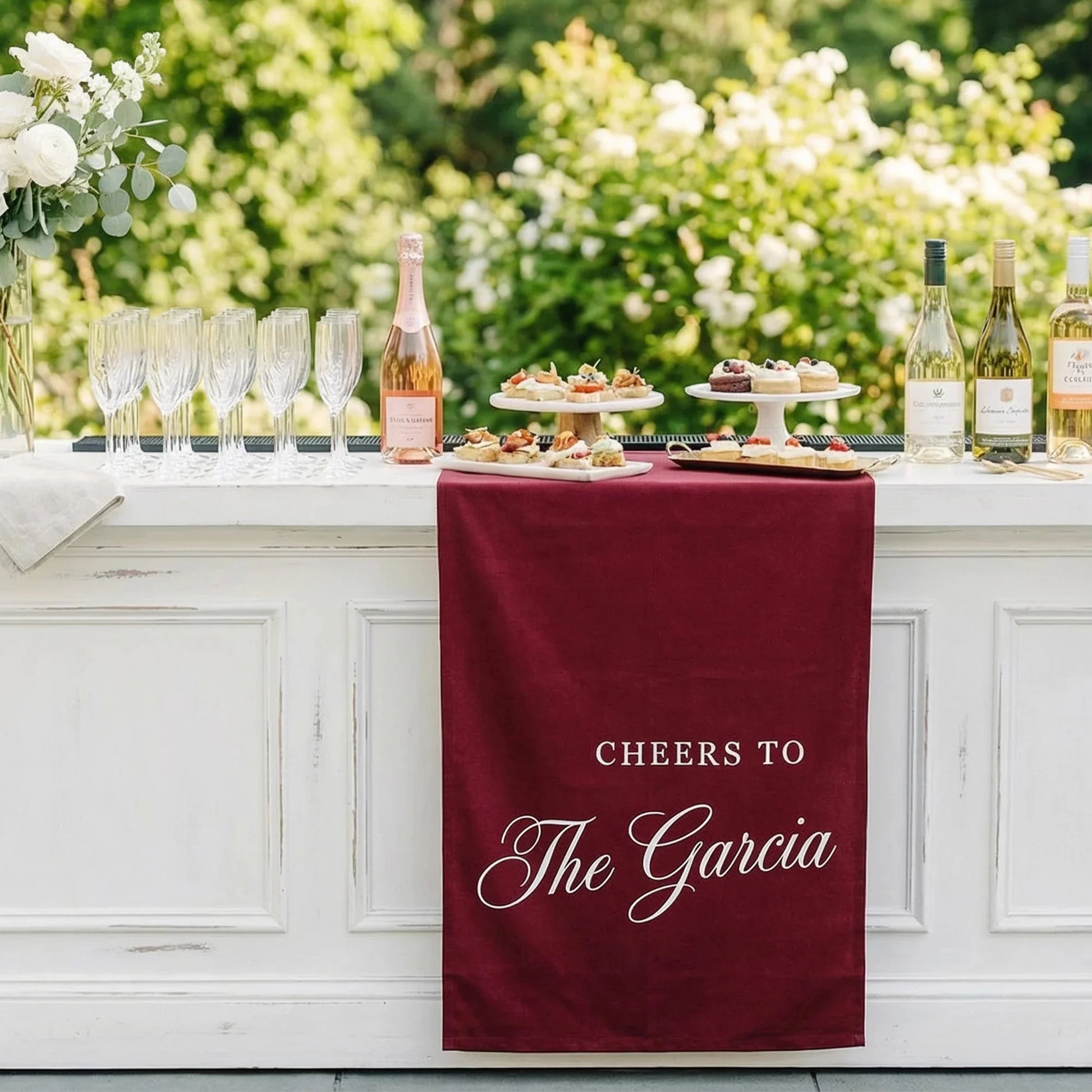 Personalized Wedding Bar Table Runner Custom Family Name Reception Bar Decor Linen Runner, personalized wedding decor