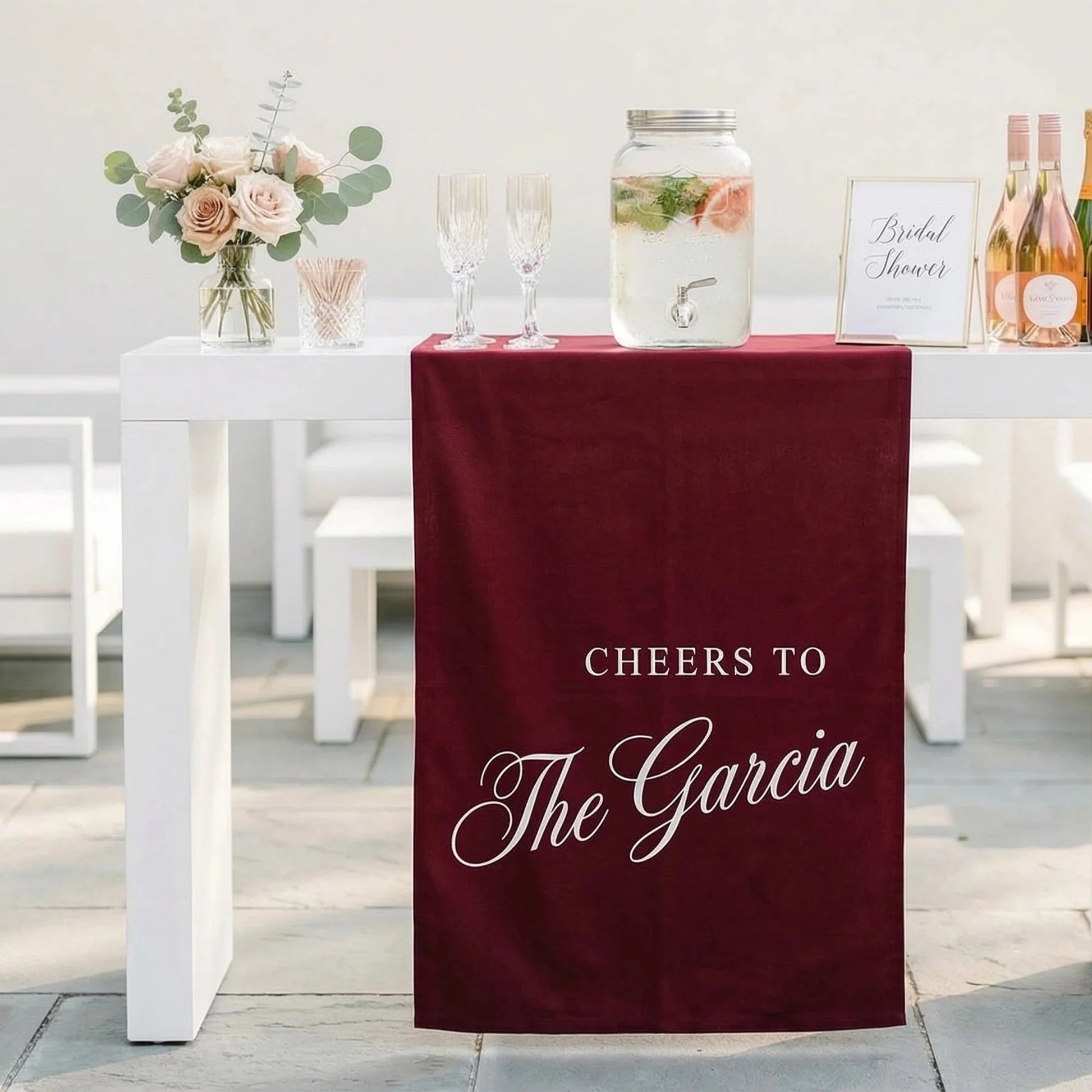 Personalized Wedding Bar Table Runner Custom Family Name Reception Bar Decor Linen Runner, personalized wedding decor