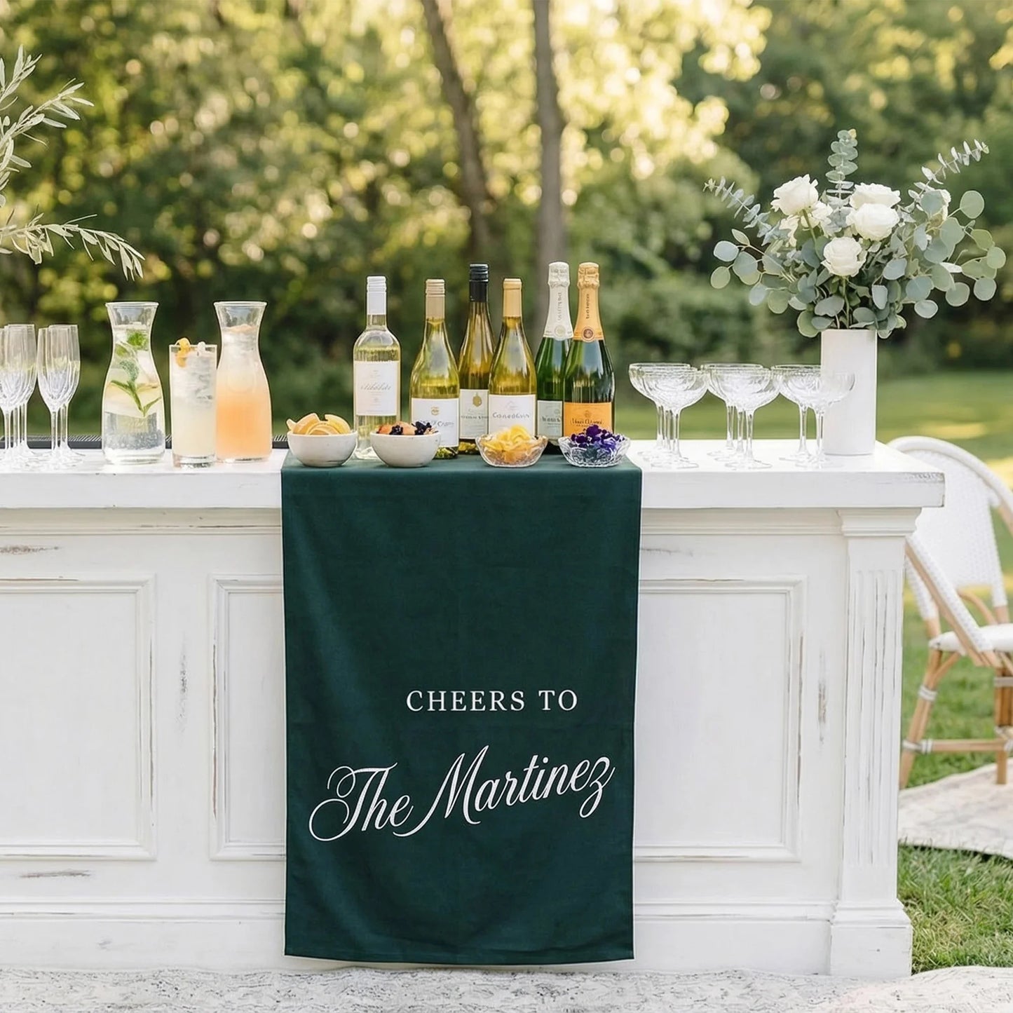 Personalized Wedding Bar Table Runner Custom Family Name Reception Bar Decor Linen Runner, personalized wedding decor
