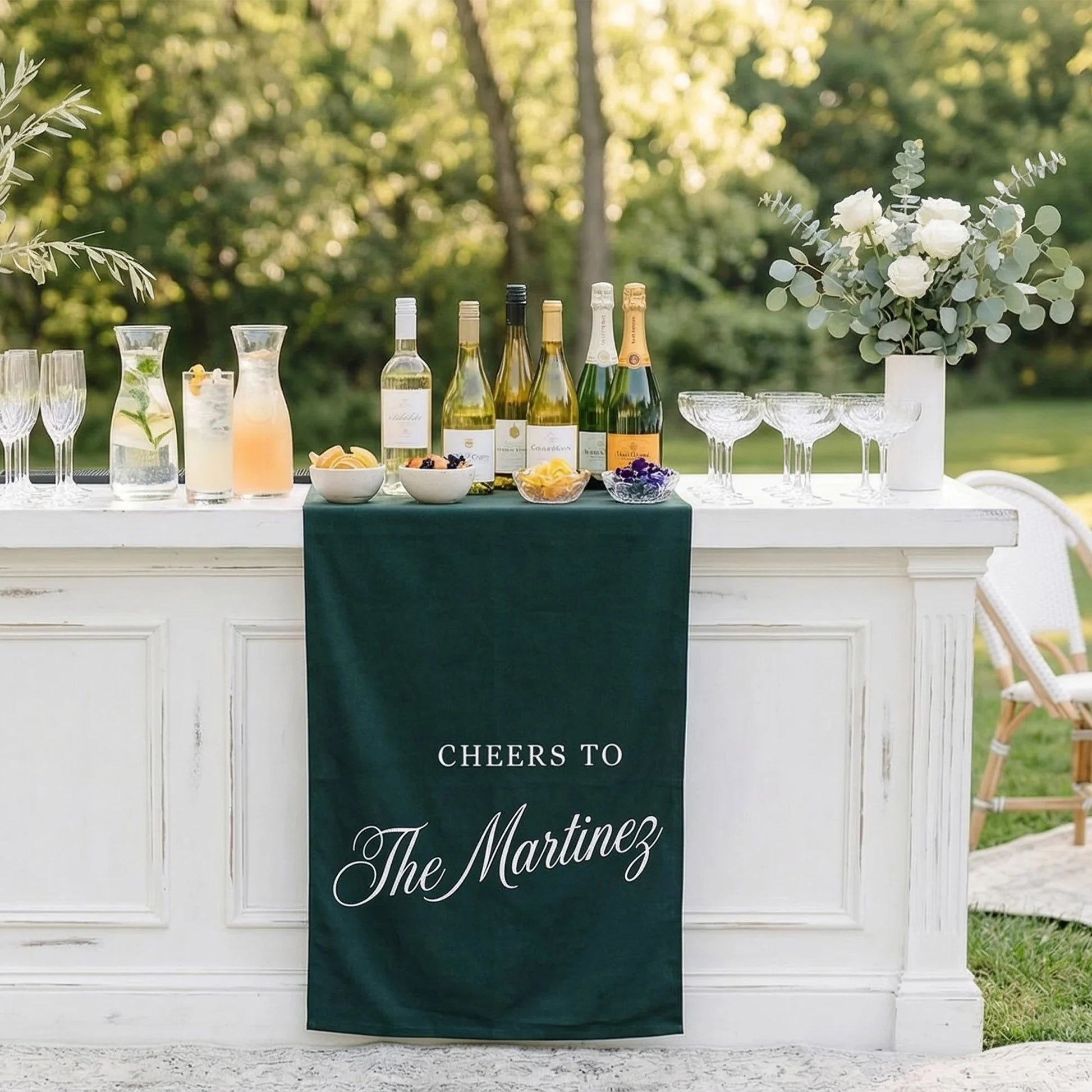 Personalized Wedding Bar Table Runner Custom Family Name Reception Bar Decor Linen Runner, personalized wedding decor