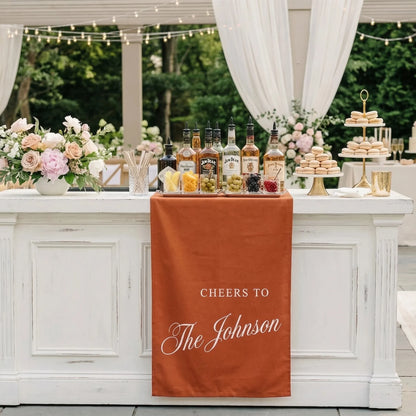 Personalized Wedding Bar Table Runner Custom Family Name Reception Bar Decor Linen Runner, personalized wedding decor