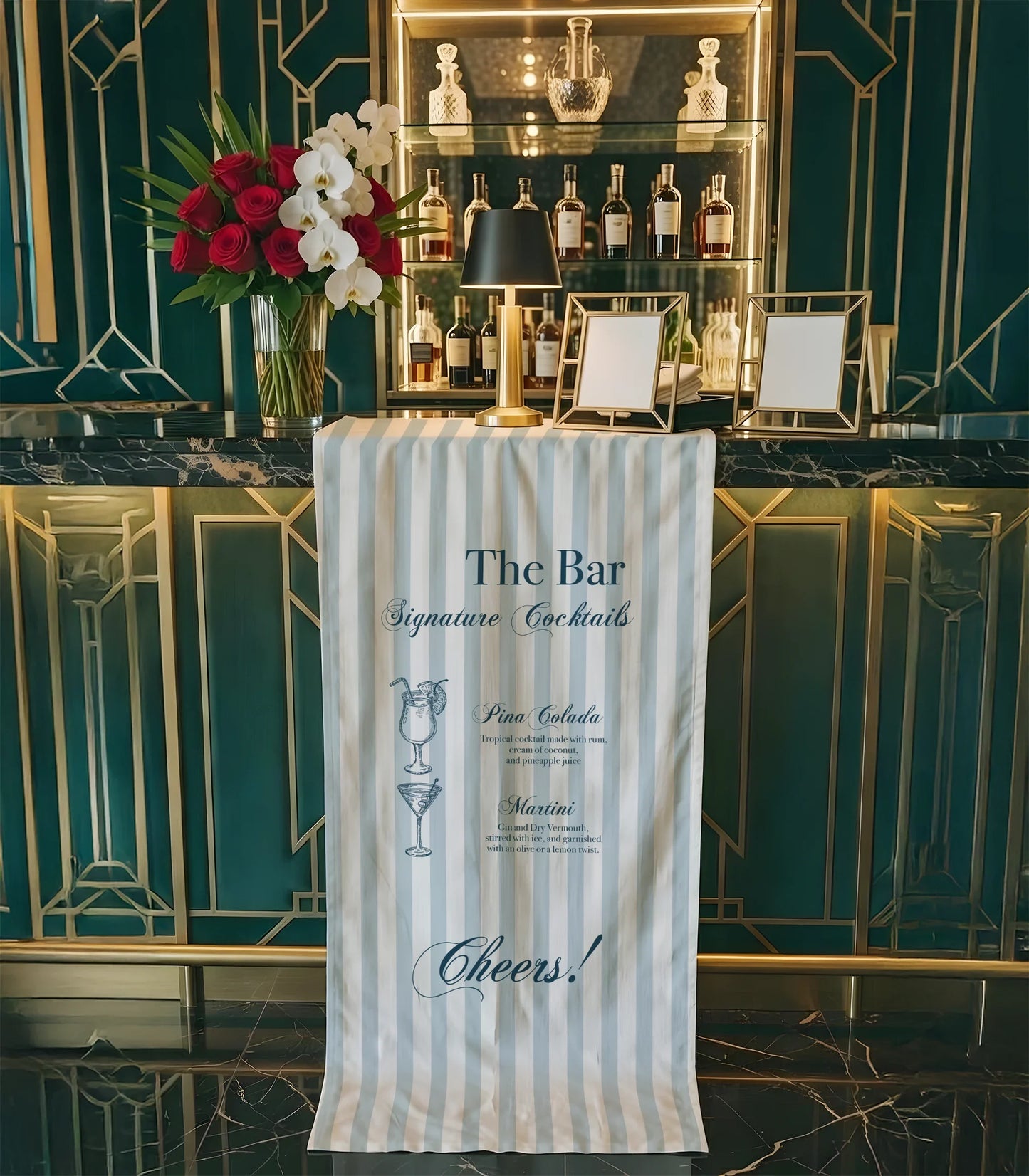 Wedding Cocktail Menu Table Runner Personalized Bar Menu Runner Custom Wedding Bar Decor, personalized wedding decor (view 2)