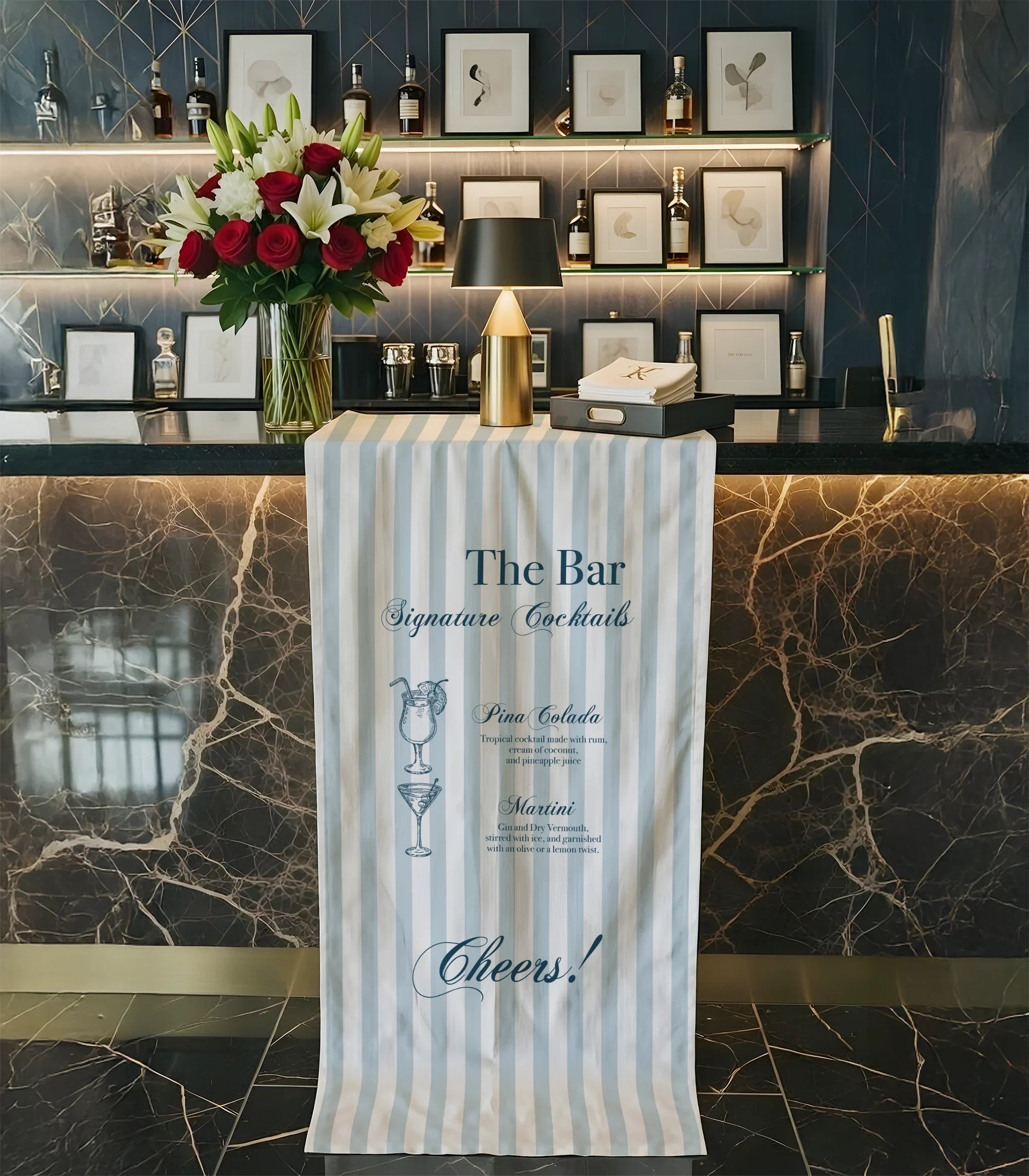 Wedding Cocktail Menu Table Runner Personalized Bar Menu Runner Custom Wedding Bar Decor, personalized wedding decor (view 3)