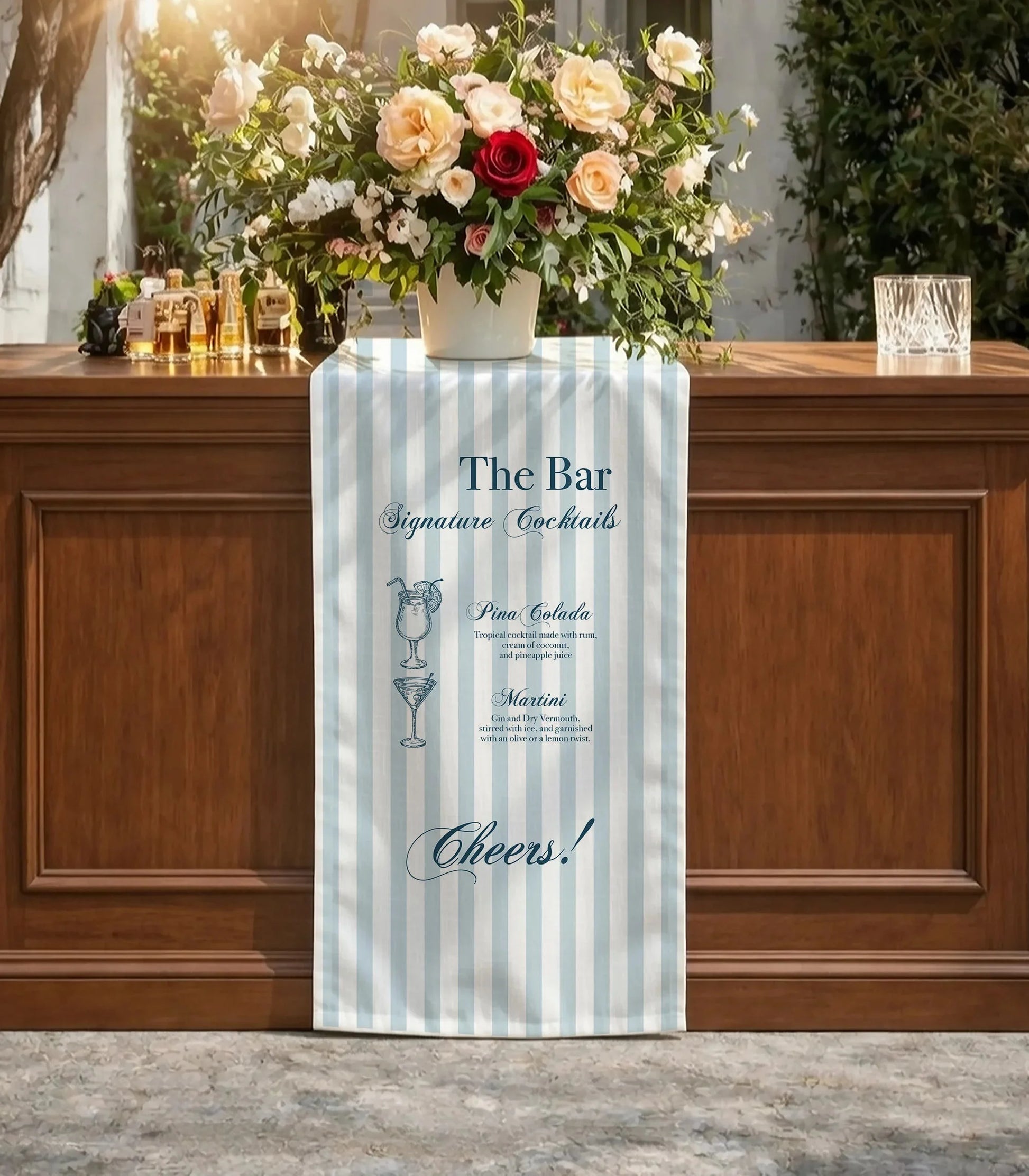 Wedding Cocktail Menu Table Runner Personalized Bar Menu Runner Custom Wedding Bar Decor, personalized wedding decor (view 4)