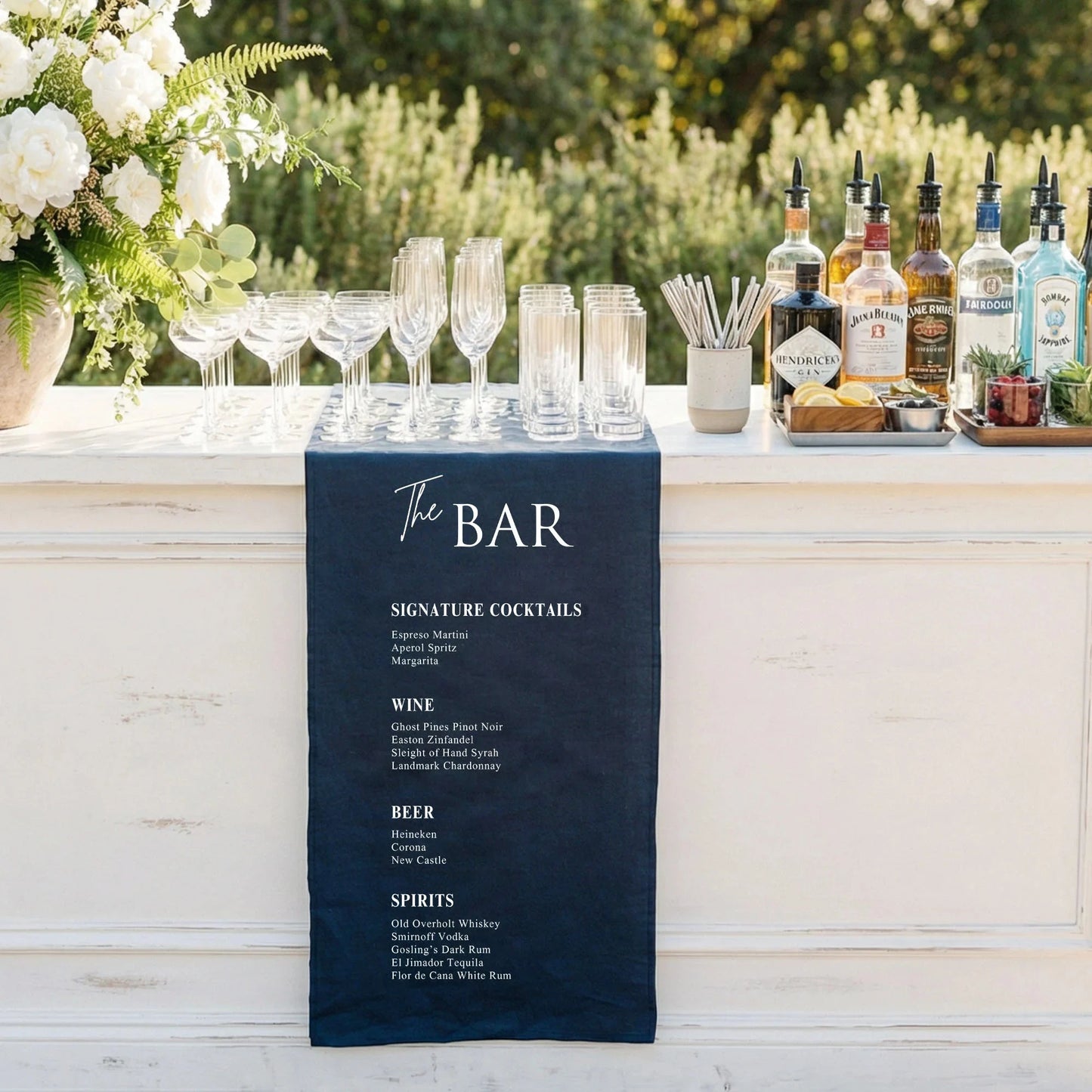 Wedding Bar Menu Table Runner Personalized Cocktail Menu Table Runner Custom Wedding Bar Decor, personalized wedding decor