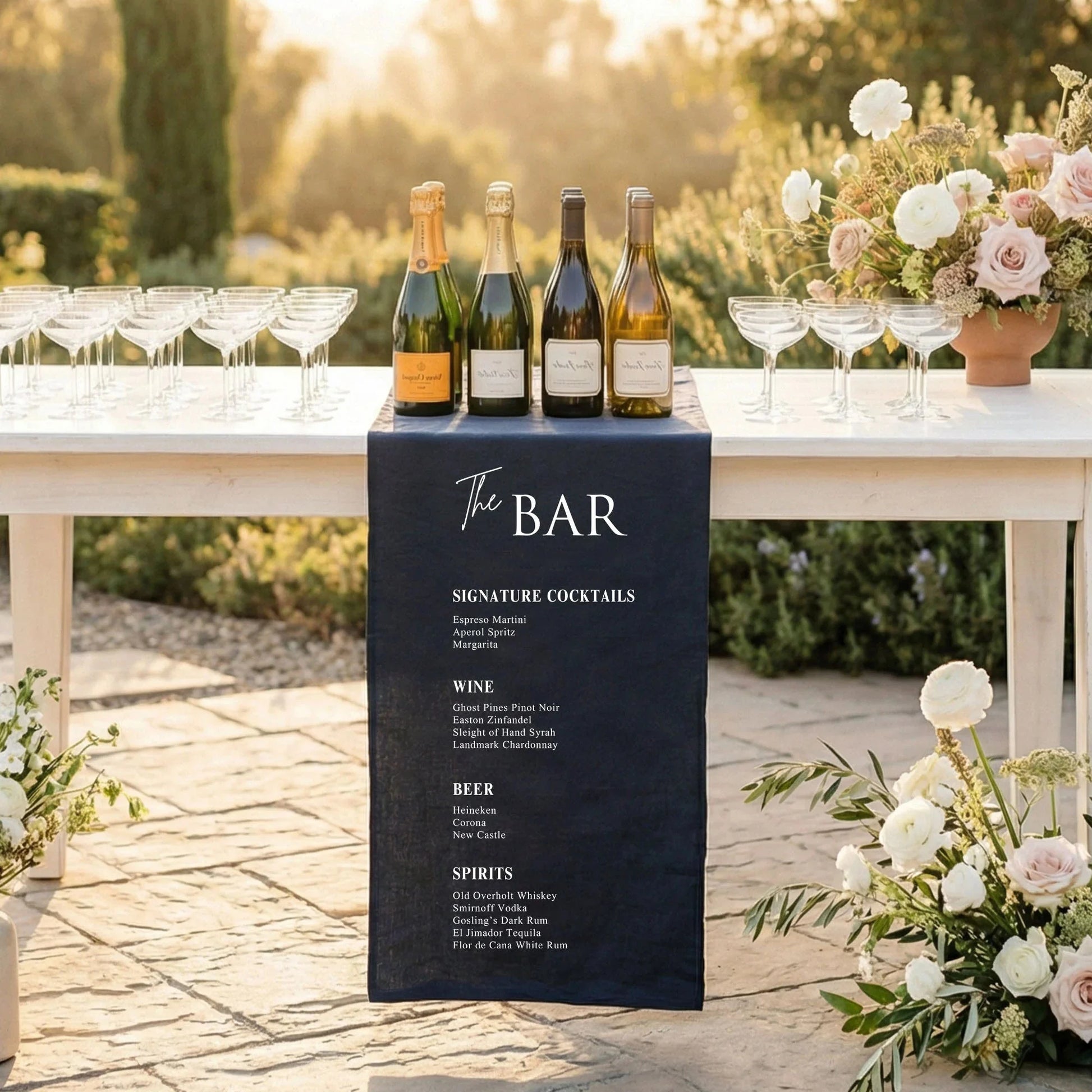 Wedding Bar Menu Table Runner Personalized Cocktail Menu Table Runner Custom Wedding Bar Decor, personalized wedding decor