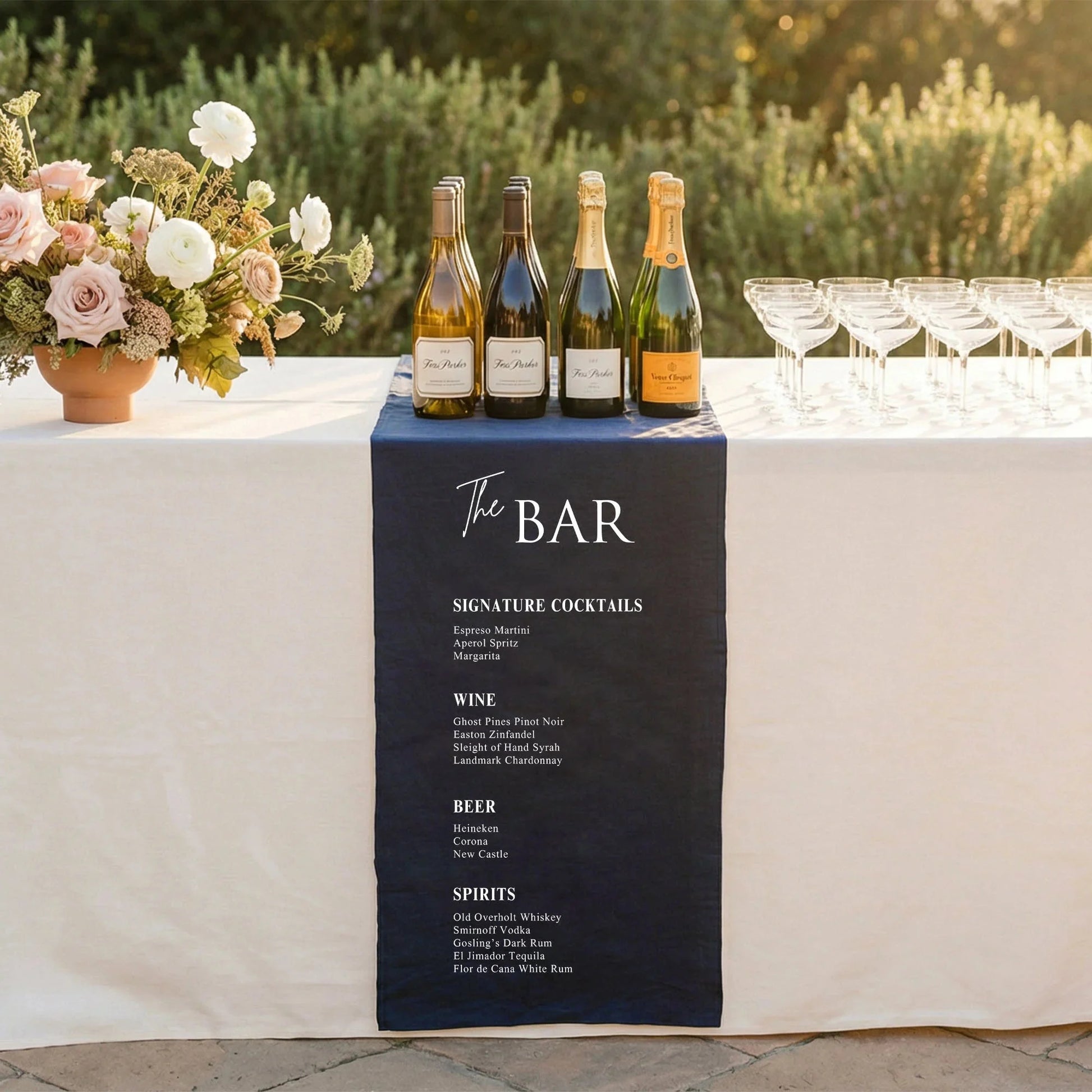 Wedding Bar Menu Table Runner Personalized Cocktail Menu Table Runner Custom Wedding Bar Decor, personalized wedding decor