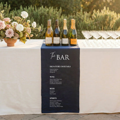 Wedding Bar Menu Table Runner Personalized Cocktail Menu Table Runner Custom Wedding Bar Decor, personalized wedding decor