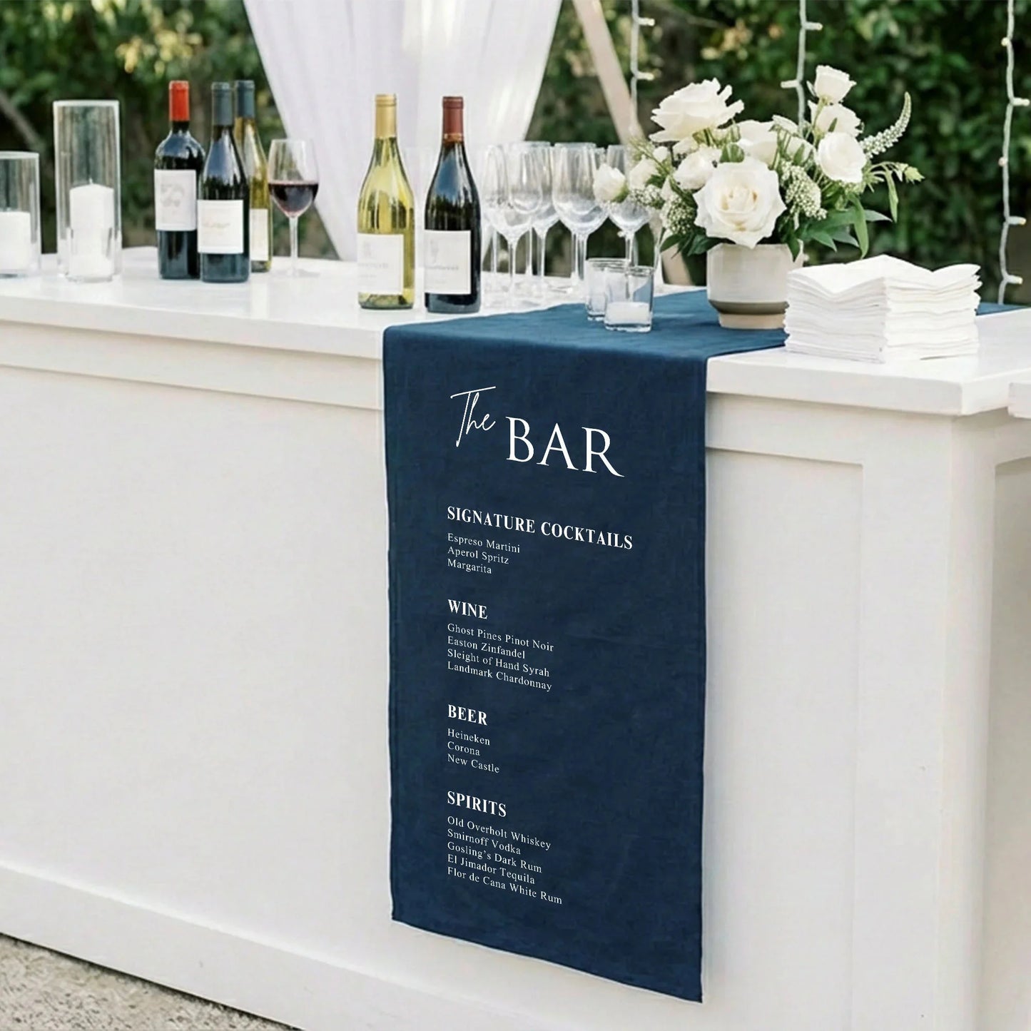 Wedding Bar Menu Table Runner Personalized Cocktail Menu Table Runner Custom Wedding Bar Decor, personalized wedding decor