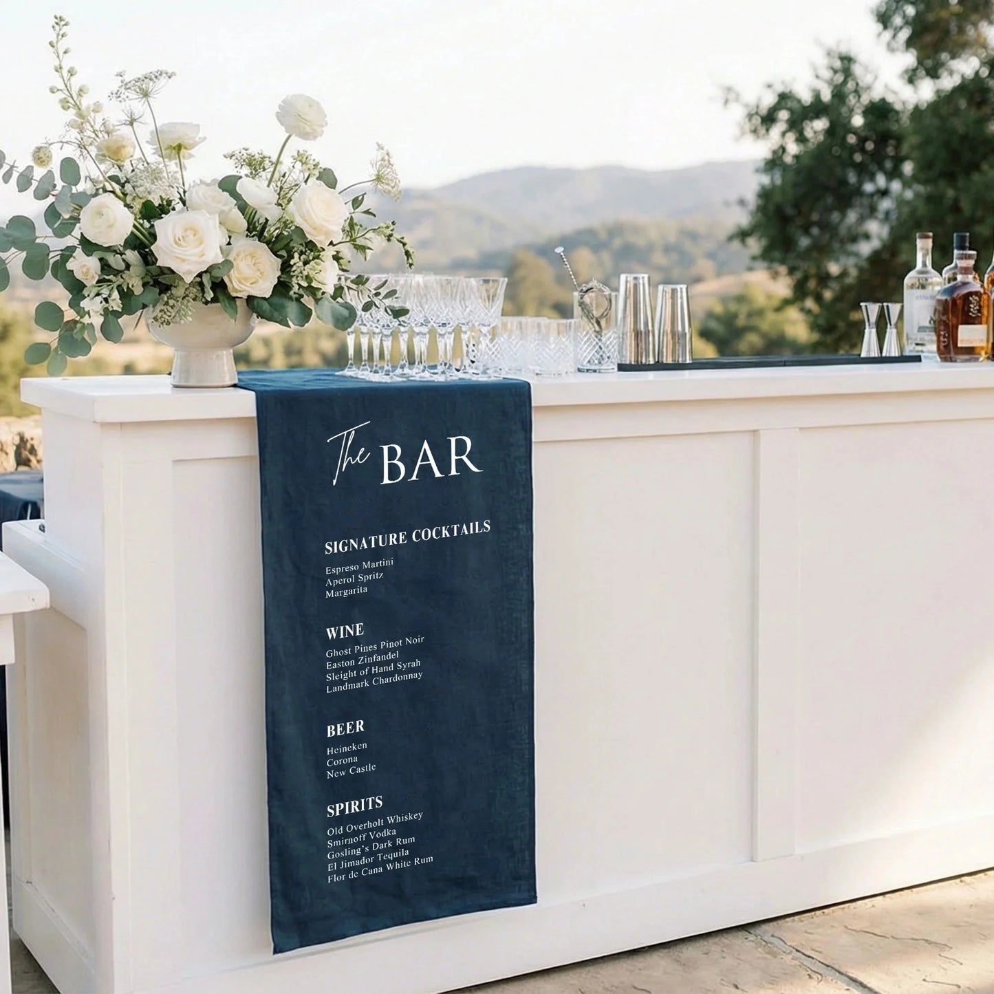 Wedding Bar Menu Table Runner Personalized Cocktail Menu Table Runner Custom Wedding Bar Decor, personalized wedding decor