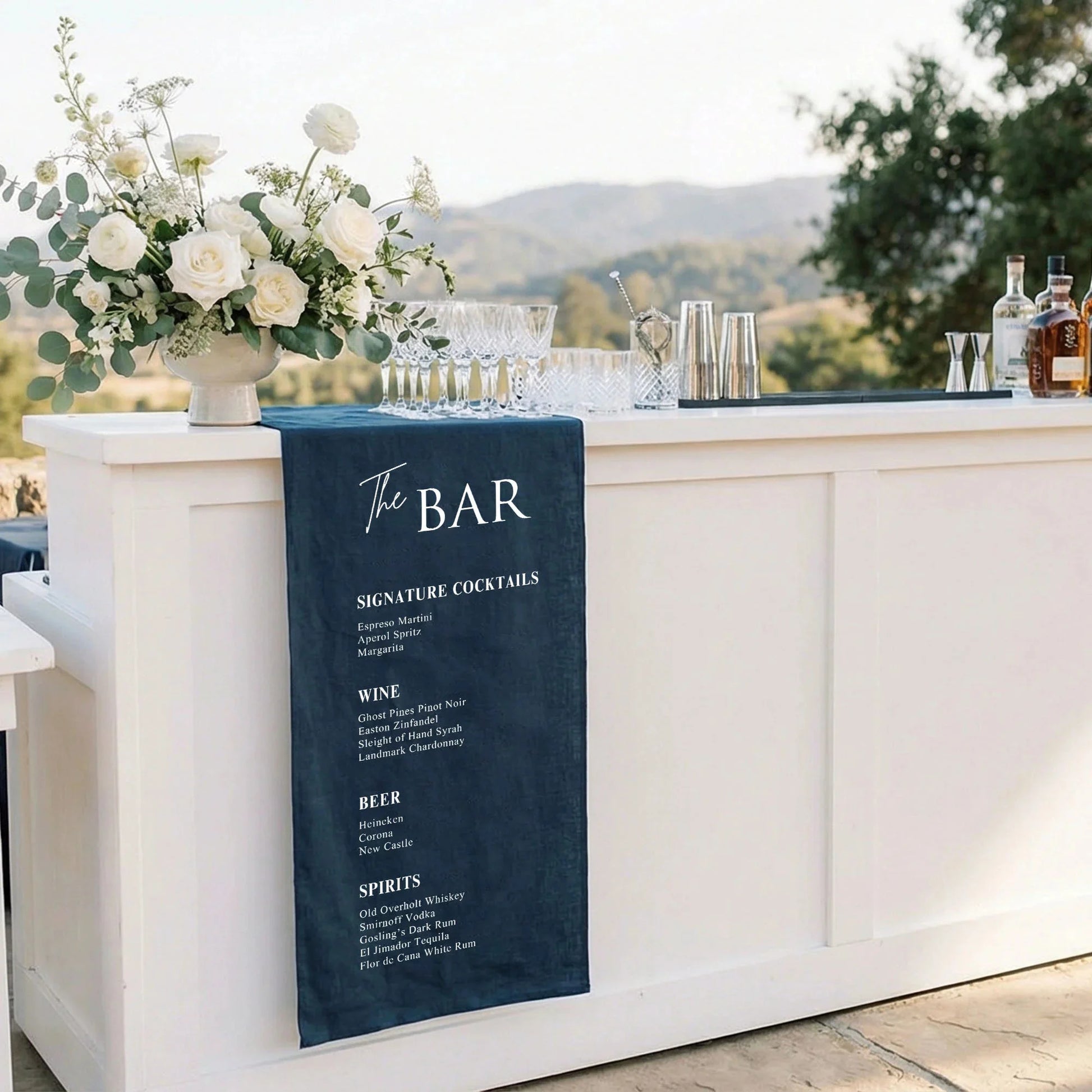 Wedding Bar Menu Table Runner Personalized Cocktail Menu Table Runner Custom Wedding Bar Decor, personalized wedding decor