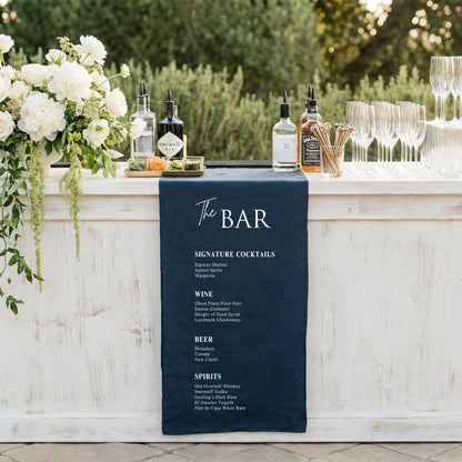 Wedding Bar Menu Table Runner Personalized Cocktail Menu Table Runner Custom Wedding Bar Decor, personalized wedding decor