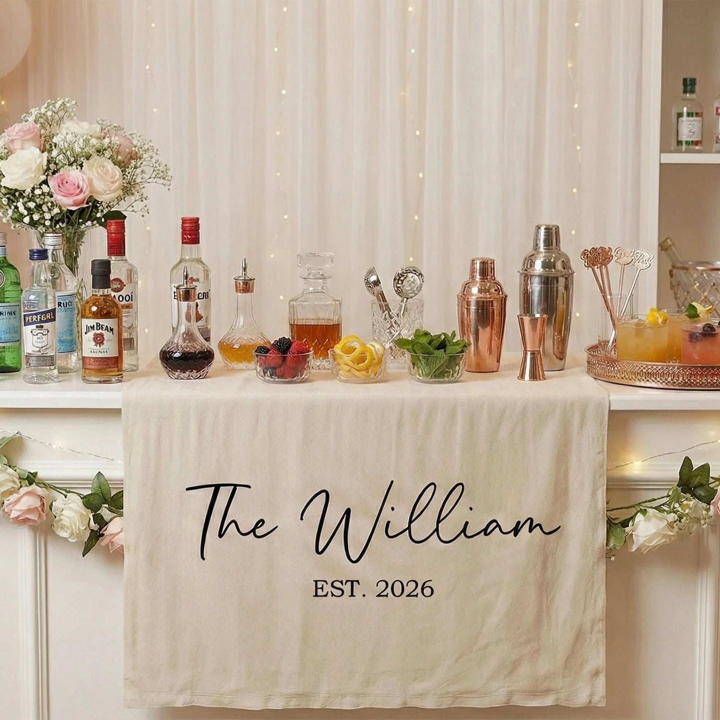 Wedding Table Runner Banner Personalized Family Name Wedding Decor EST Date Linen Table Backdrop (view 3)