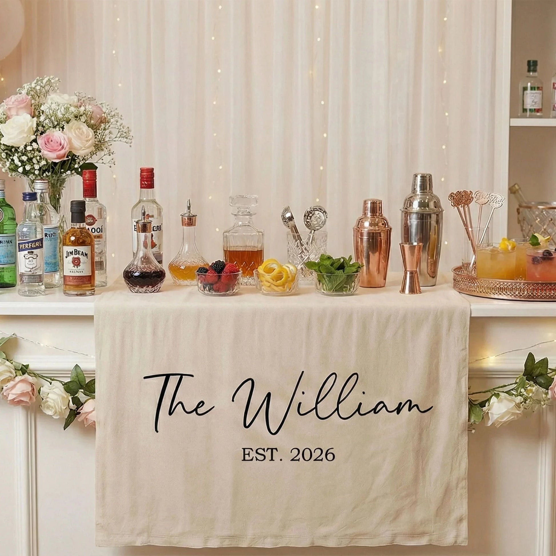 Wedding Table Runner Banner Personalized Family Name Wedding Decor EST Date Linen Table Backdrop (view 3)