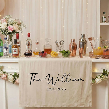 Wedding Table Runner Banner Personalized Family Name Wedding Decor EST Date Linen Table Backdrop (view 3)