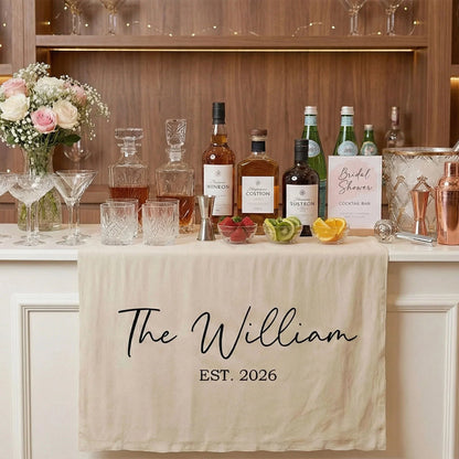 Wedding Table Runner Banner Personalized Family Name Wedding Decor EST Date Linen Table Backdrop (view 4)
