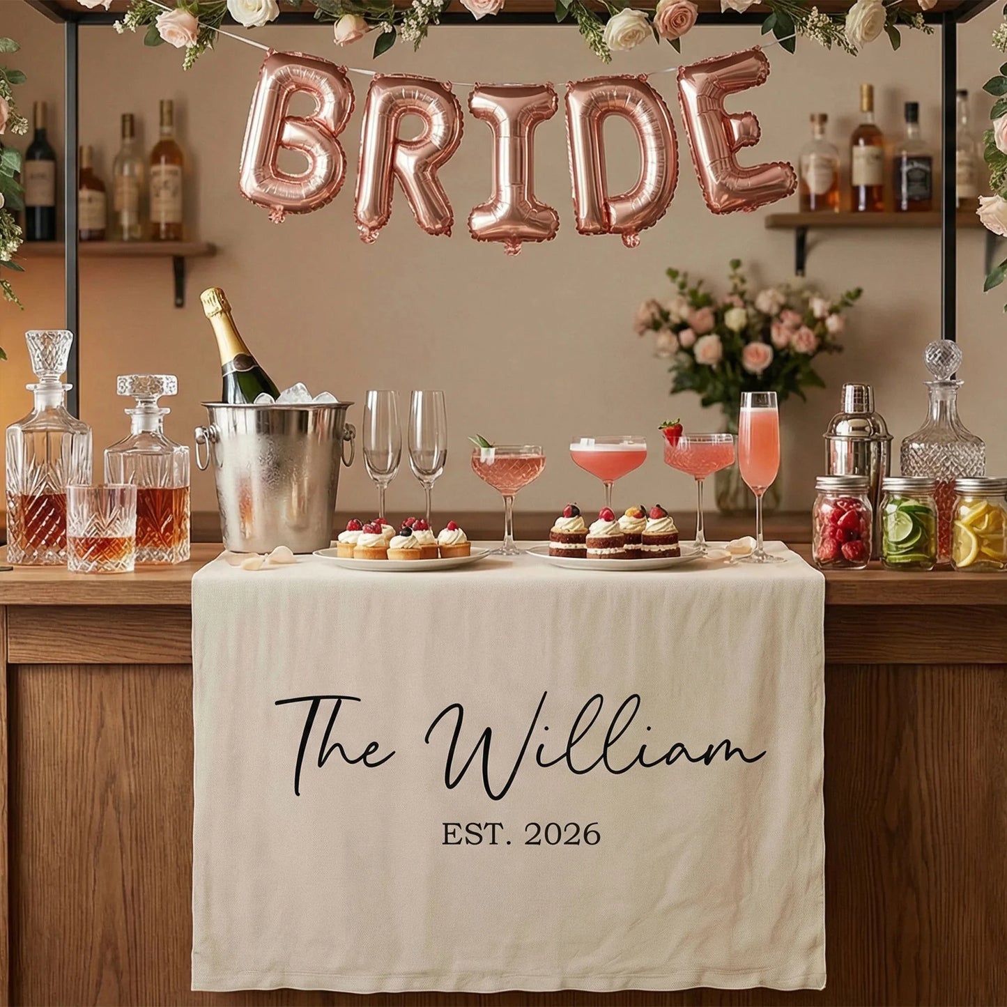 Wedding Table Runner Banner Personalized Family Name Wedding Decor EST Date Linen Table Backdrop (view 5)