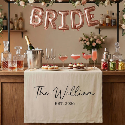Wedding Table Runner Banner Personalized Family Name Wedding Decor EST Date Linen Table Backdrop (view 5)