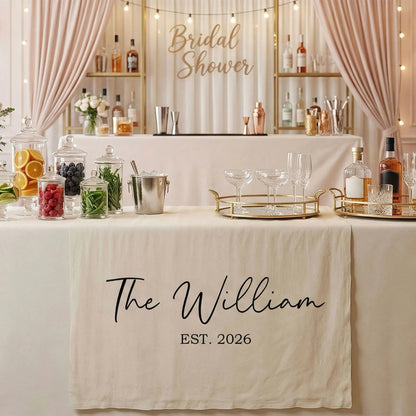 Wedding Table Runner Banner Personalized Family Name Wedding Decor EST Date Linen Table Backdrop (view 7)
