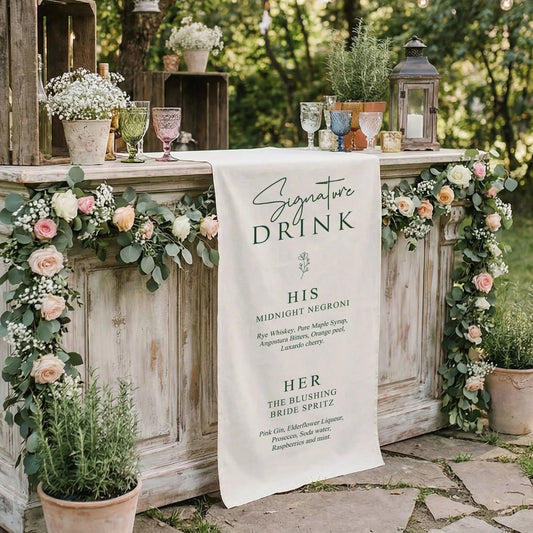 Wedding Signature Drink Table Runner Personalized Cocktail Menu Table Runner Custom Wedding Bar Decor, personalized weddin...