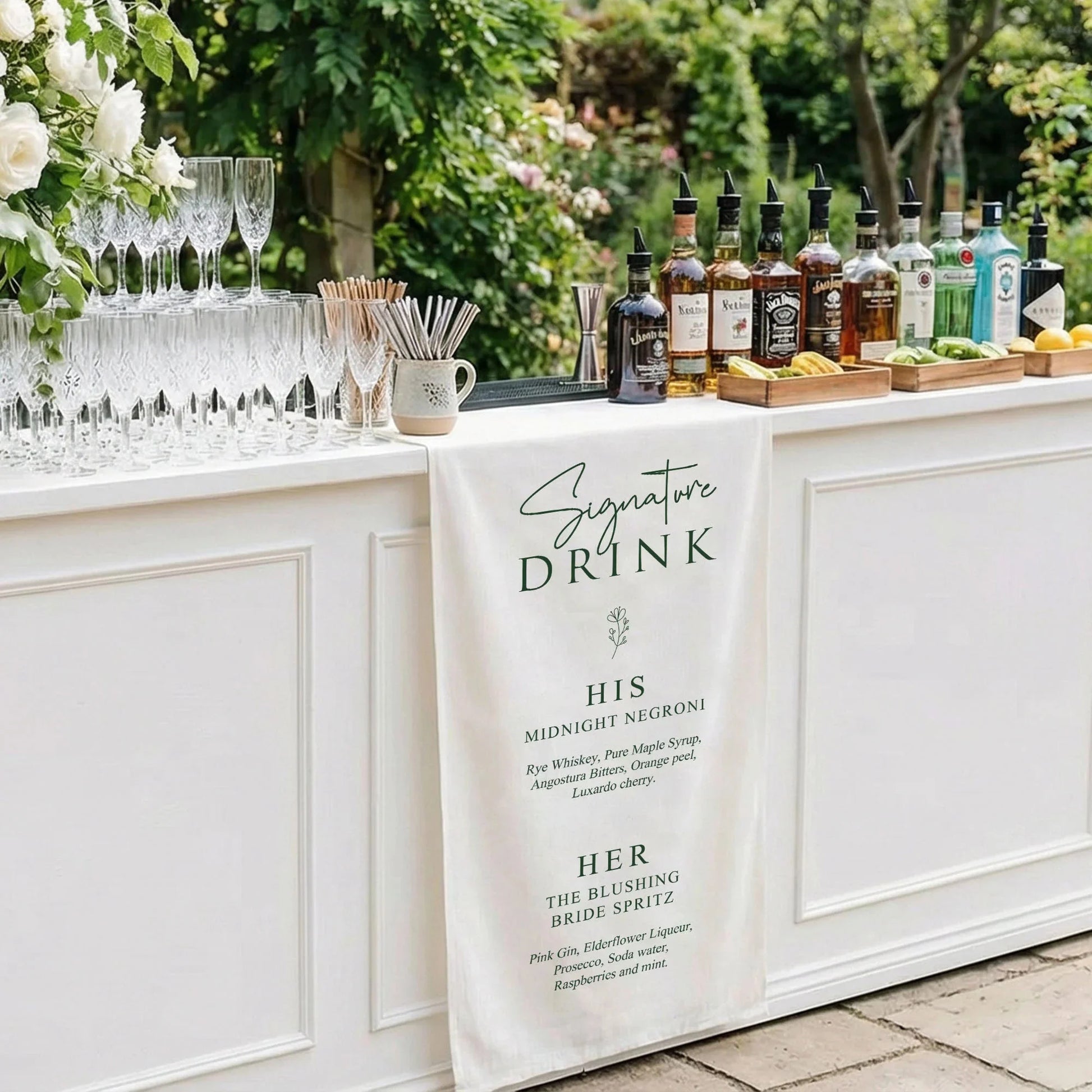 Wedding Signature Drink Table Runner Personalized Cocktail Menu Table Runner Custom Wedding Bar Decor, personalized weddin...