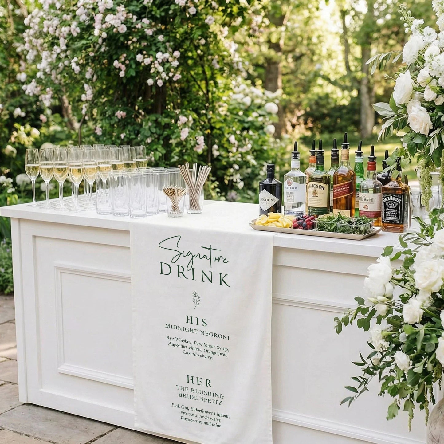 Wedding Signature Drink Table Runner Personalized Cocktail Menu Table Runner Custom Wedding Bar Decor, personalized weddin...