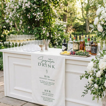 Wedding Signature Drink Table Runner Personalized Cocktail Menu Table Runner Custom Wedding Bar Decor, personalized weddin...
