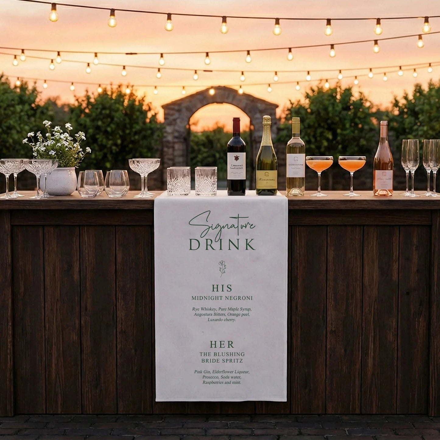 Wedding Signature Drink Table Runner Personalized Cocktail Menu Table Runner Custom Wedding Bar Decor, personalized weddin...