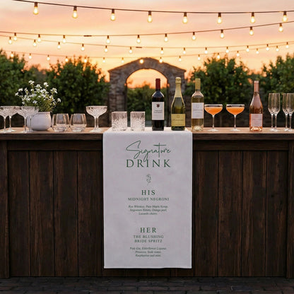 Wedding Signature Drink Table Runner Personalized Cocktail Menu Table Runner Custom Wedding Bar Decor, personalized weddin...