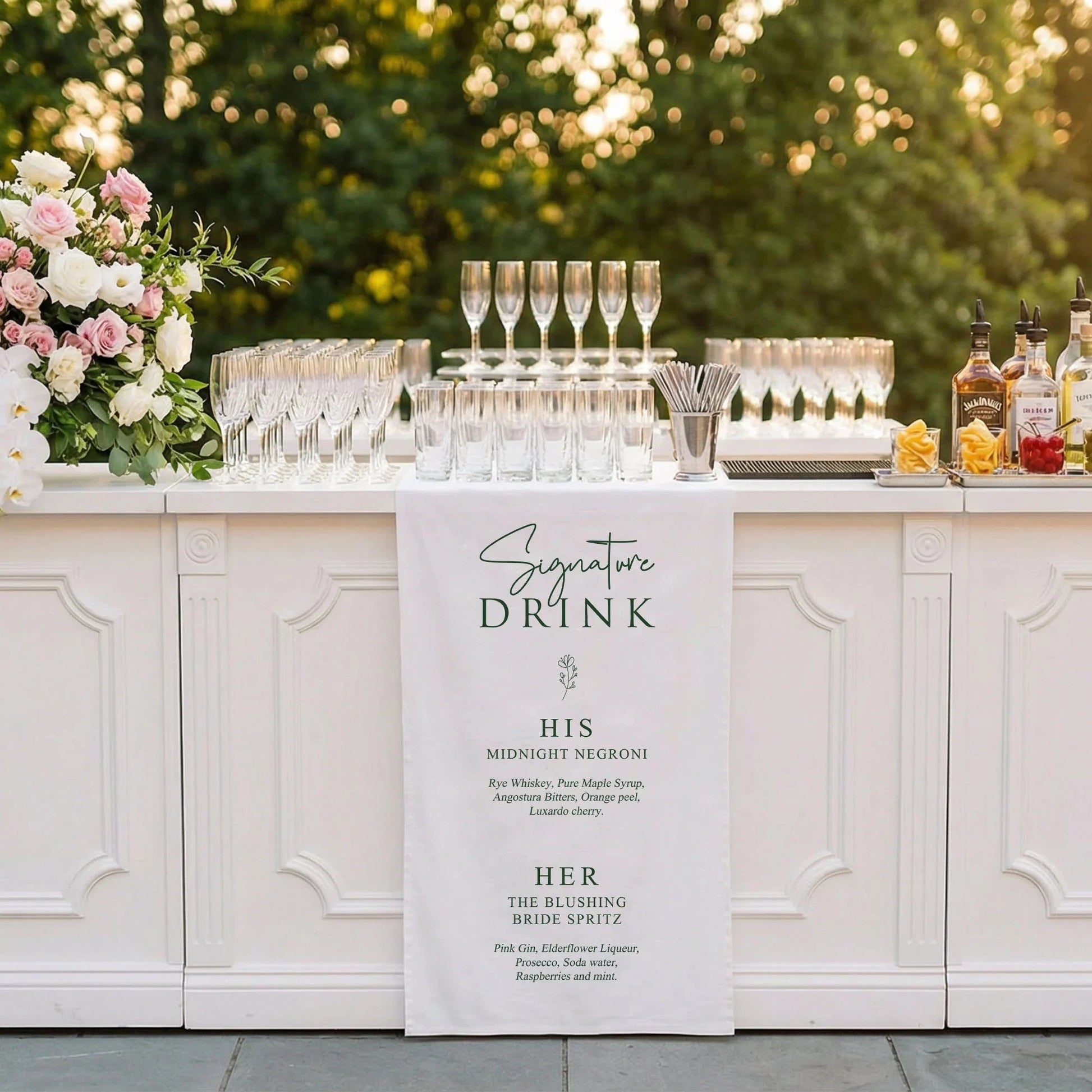 Wedding Signature Drink Table Runner Personalized Cocktail Menu Table Runner Custom Wedding Bar Decor, personalized weddin...