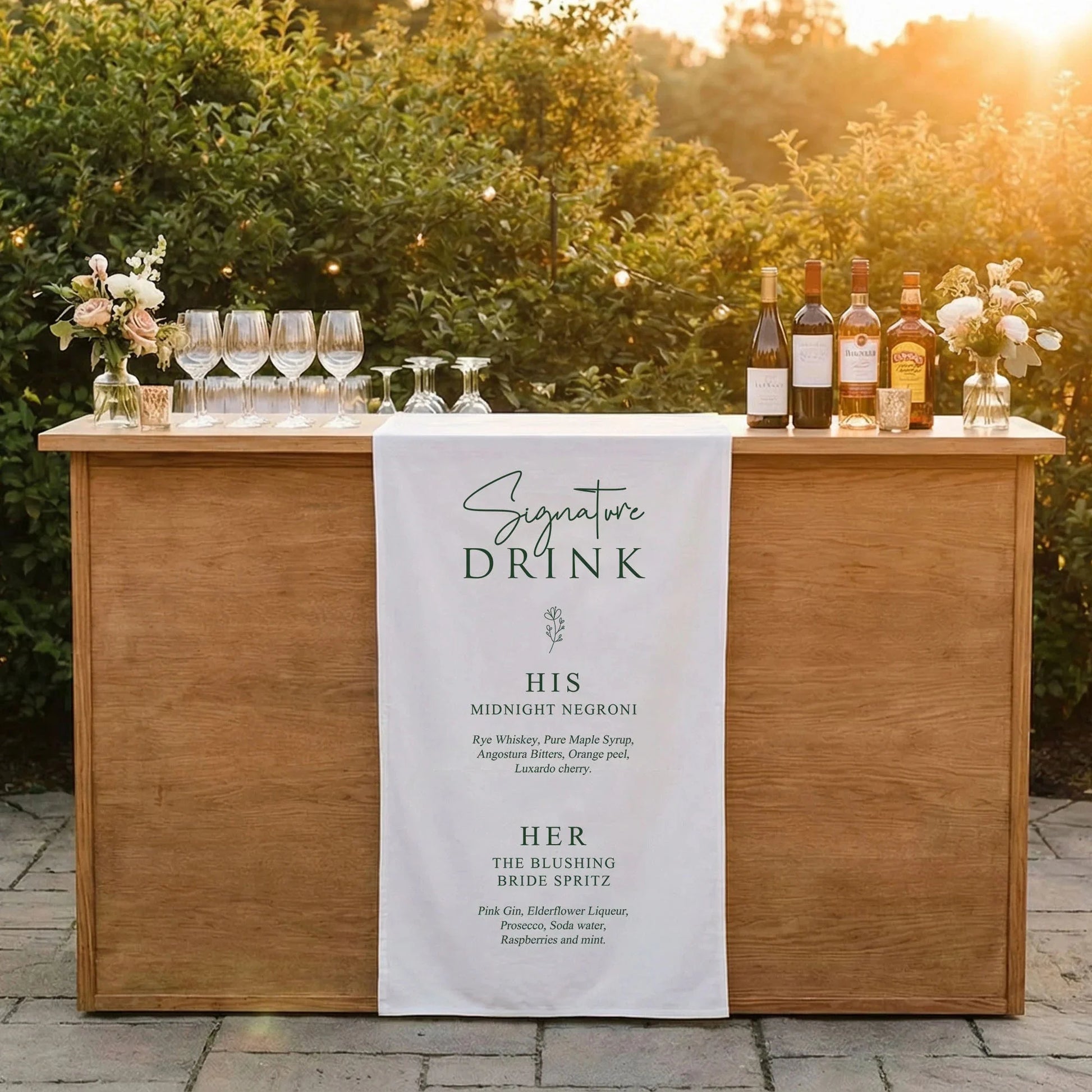 Wedding Signature Drink Table Runner Personalized Cocktail Menu Table Runner Custom Wedding Bar Decor, personalized weddin...