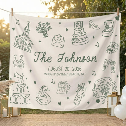 Custom Wedding Welcome Banner Personalized Wedding Backdrop Custom Name Date Wedding Ceremony Sign (view 3)
