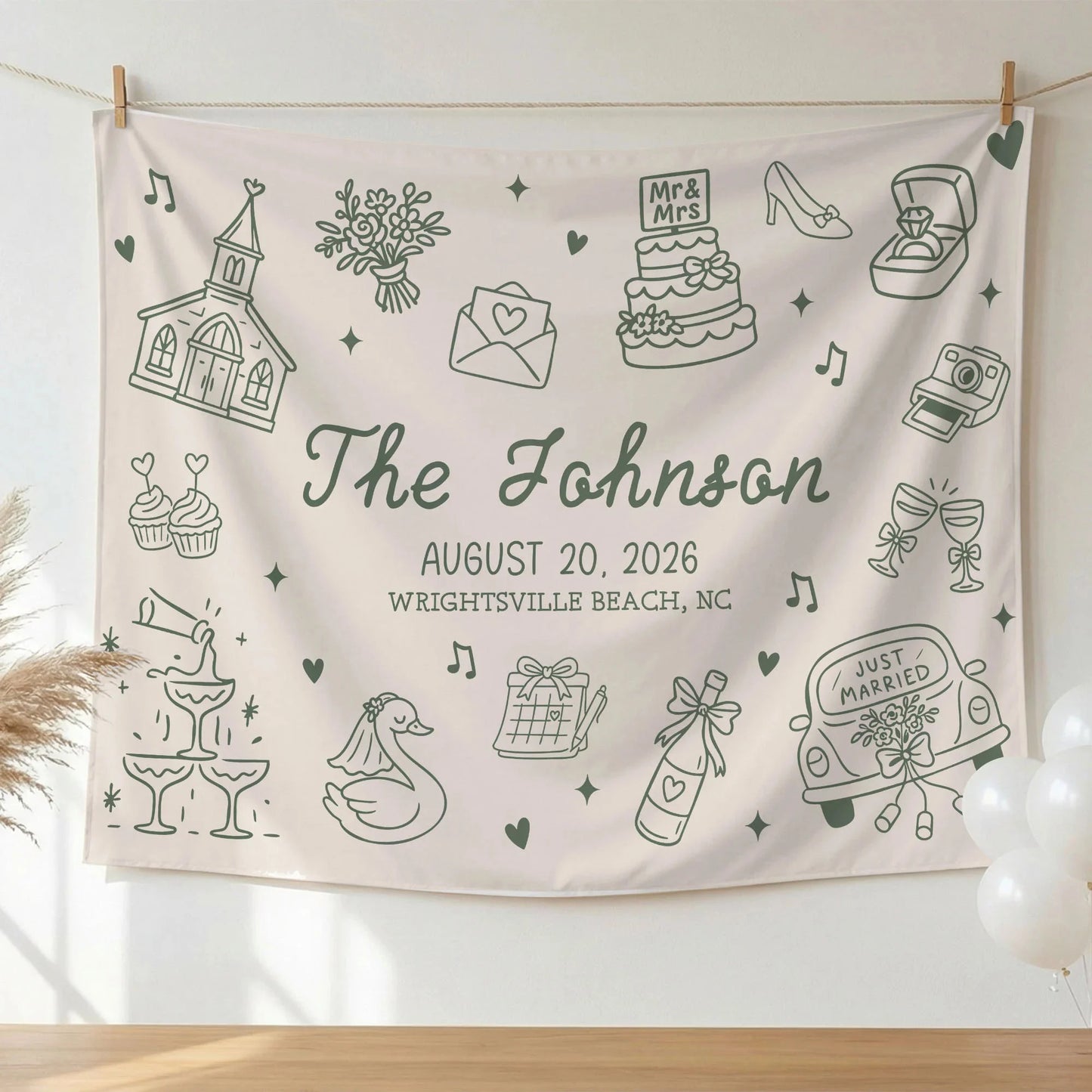 Custom Wedding Welcome Banner Personalized Wedding Backdrop Custom Name Date Wedding Ceremony Sign (view 5)