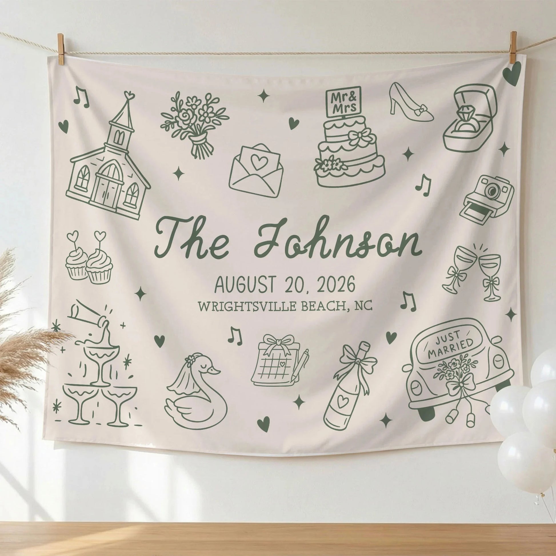Custom Wedding Welcome Banner Personalized Wedding Backdrop Custom Name Date Wedding Ceremony Sign (view 5)