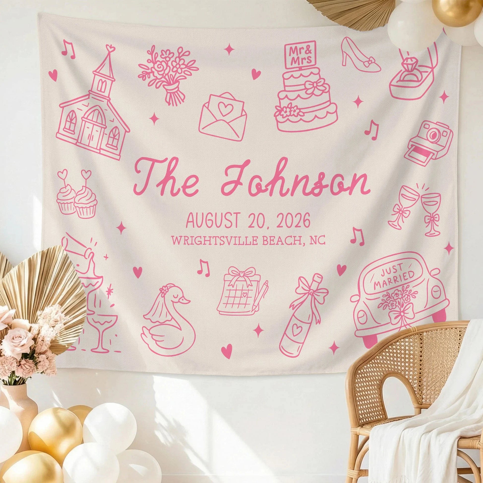Custom Wedding Welcome Banner Personalized Wedding Backdrop Custom Name Date Wedding Ceremony Sign (view 6)