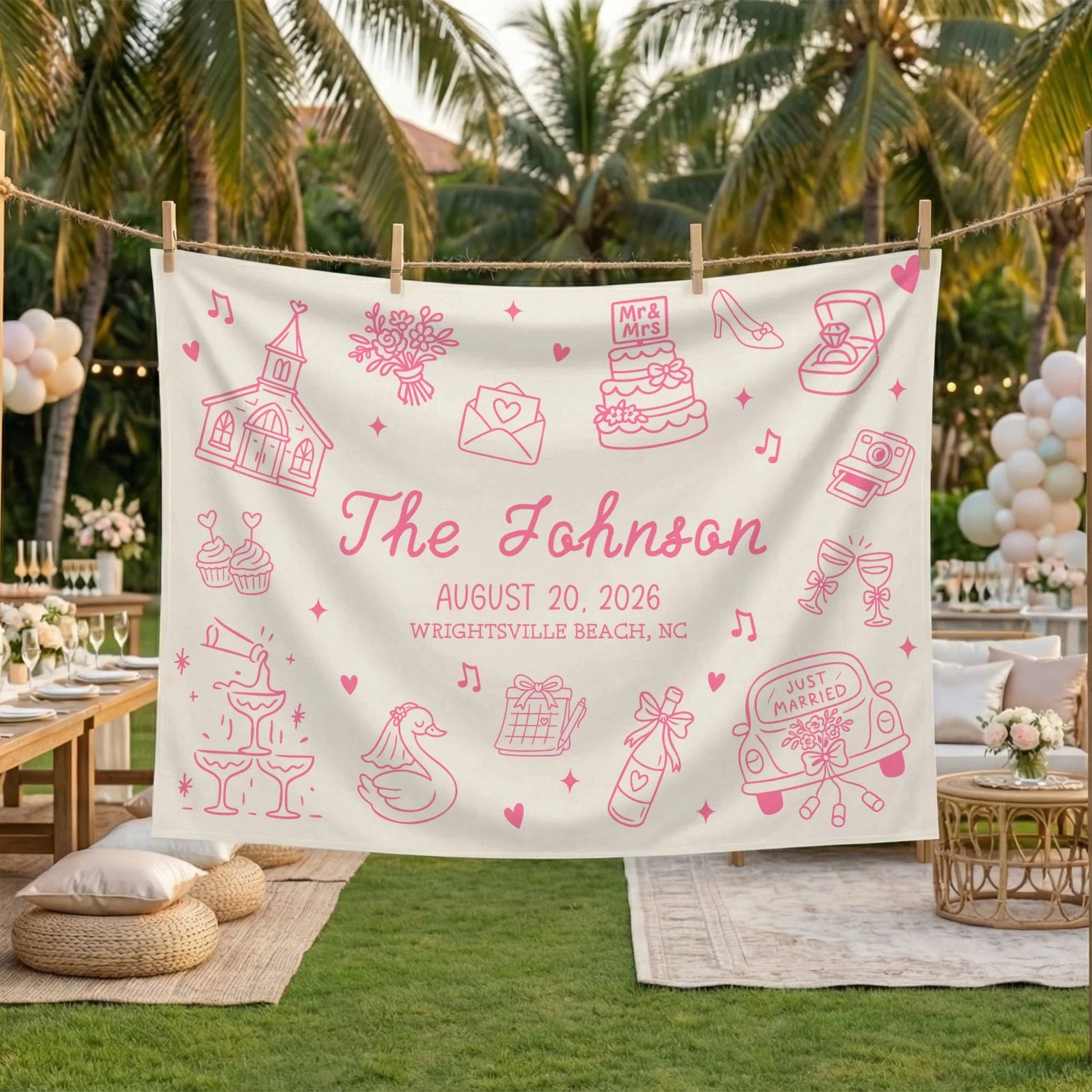 Custom Wedding Welcome Banner Personalized Wedding Backdrop Custom Name Date Wedding Ceremony Sign (view 10)