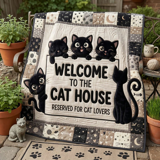Welcome To The Cat House Quilt Blanket