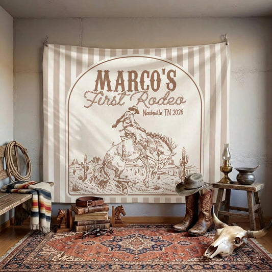 First Rodeo Birthday Banner Personalized Western Birthday Backdrop Cowboy Birthday Party Banner, personalized birthday bac...