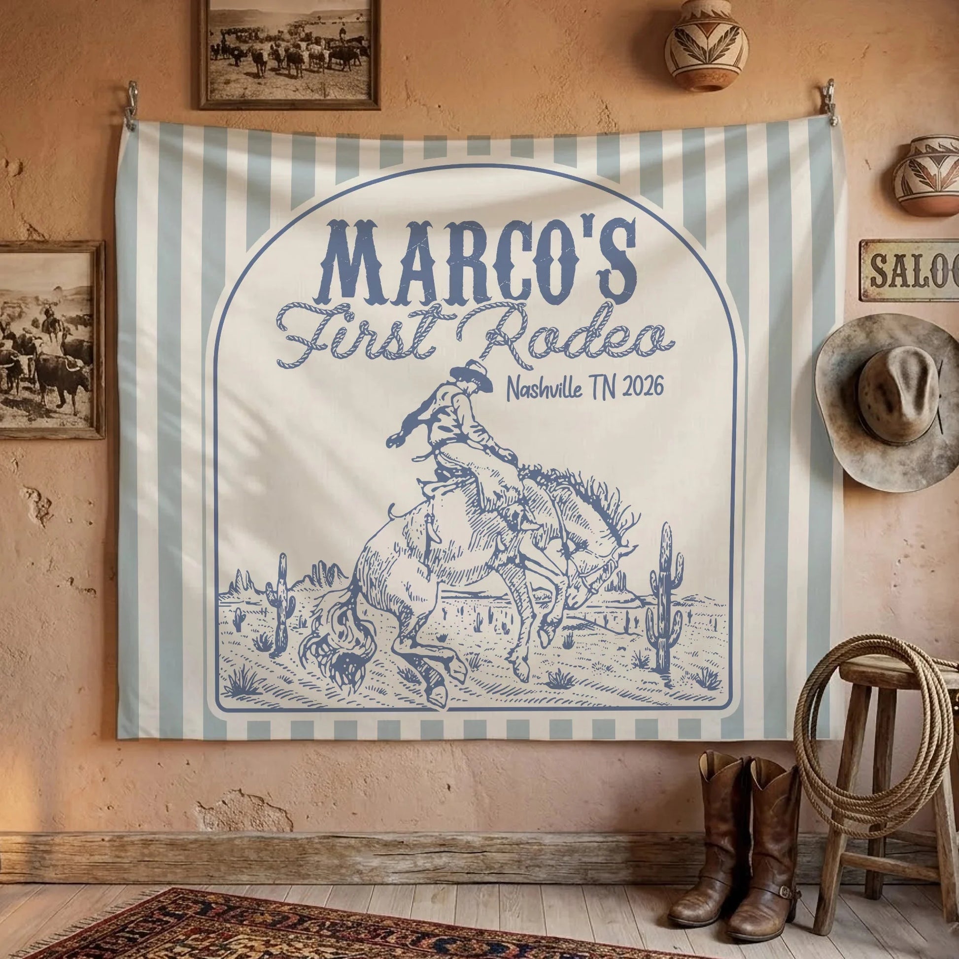 First Rodeo Birthday Banner Personalized Western Birthday Backdrop Cowboy Birthday Party Banner, personalized birthday bac...