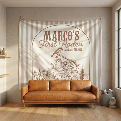 First Rodeo Birthday Banner Personalized Western Birthday Backdrop Cowboy Birthday Party Banner, personalized birthday bac...