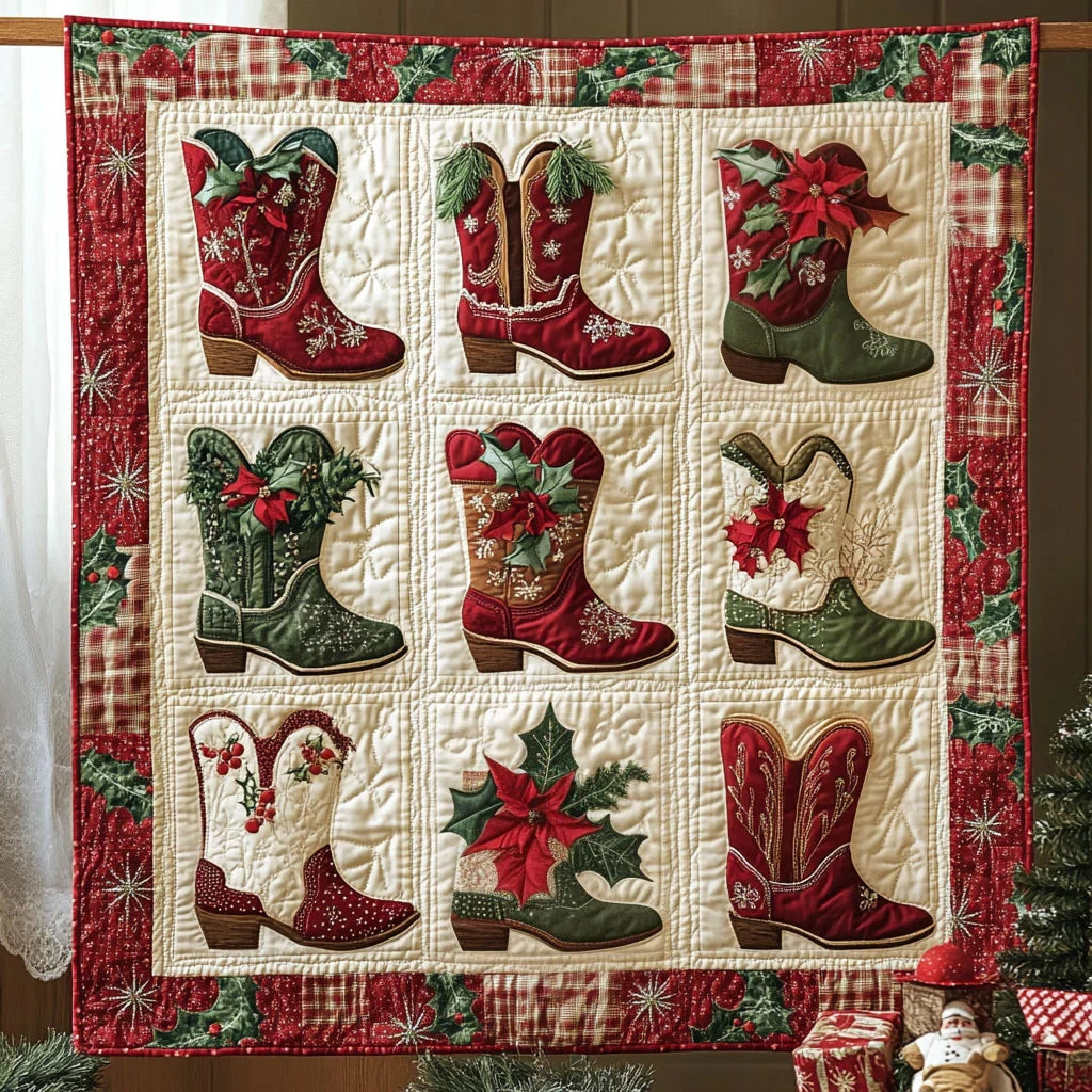 Western Holiday Boots Quilt Blanket