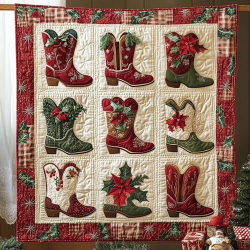 Western Holiday Boots Quilt Blanket