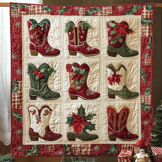 Western Holiday Boots Quilt Blanket
