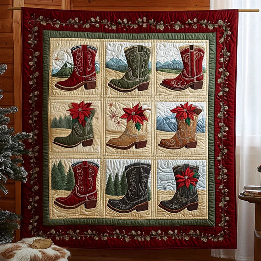 Western Holiday Boots Quilt Blanket
