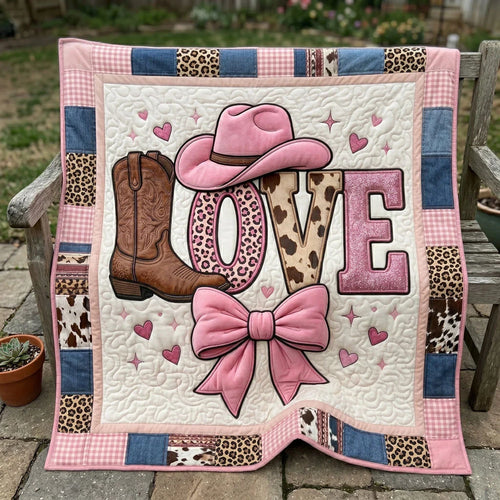 Western Pink Love Quilt Blanket