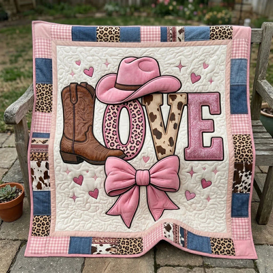Western Pink Love Quilt Blanket
