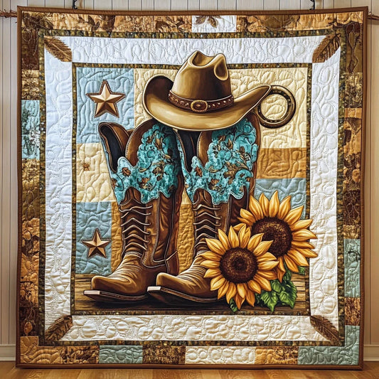 Western Sunflower Boots Quilt Blanket