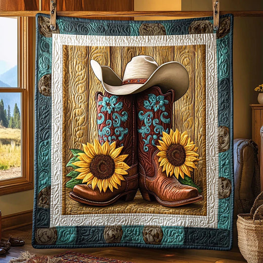 Western Sunflower Boots Quilt Blanket